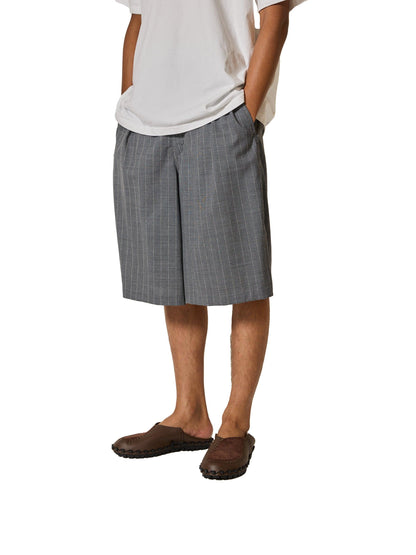 羊毛緞面粉筆條紋 RESEARCHED 3/4 EASY SLACKS 休閒褲