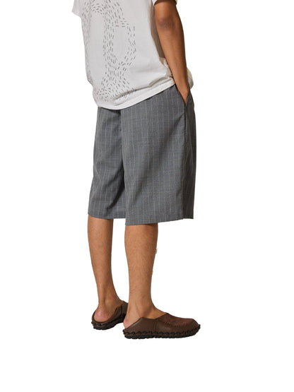 羊毛緞面粉筆條紋 RESEARCHED 3/4 EASY SLACKS 休閒褲