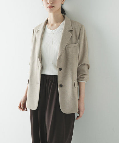 亞麻感西裝領短款夾克