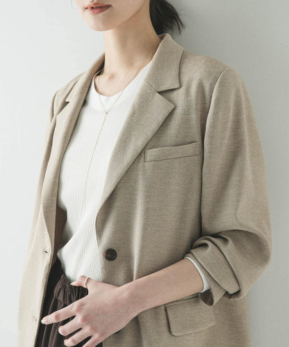 亞麻感西裝領短款夾克