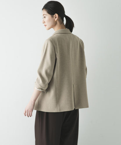 亞麻感西裝領短款夾克