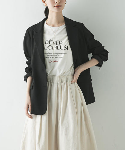 亞麻感西裝領短款夾克