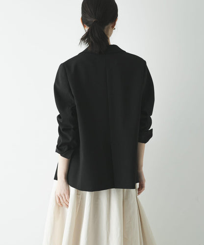 亞麻感西裝領短款夾克