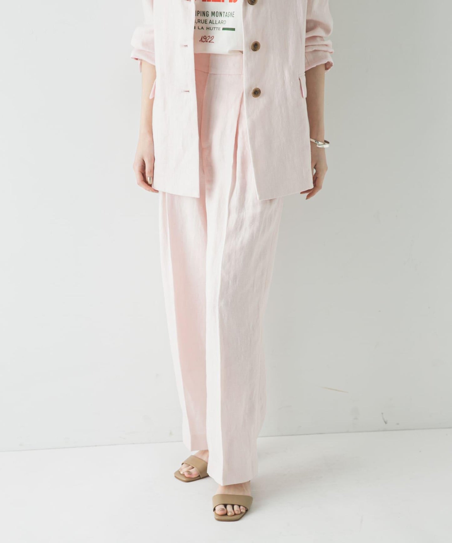 牛津紡亞麻直筒褲