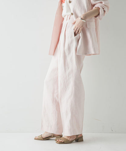 牛津紡亞麻直筒褲