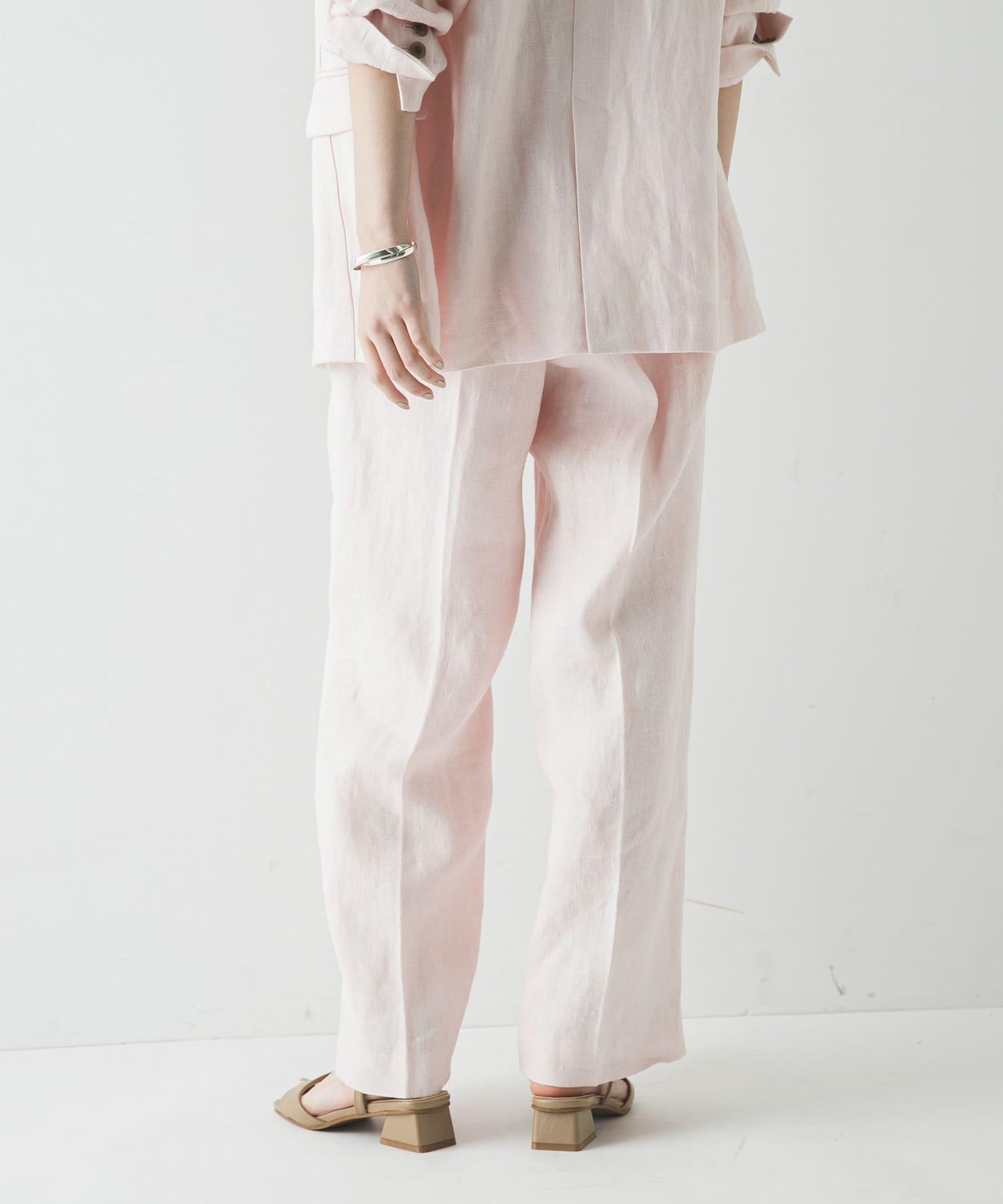 牛津紡亞麻直筒褲