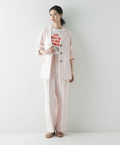 牛津紡亞麻直筒褲