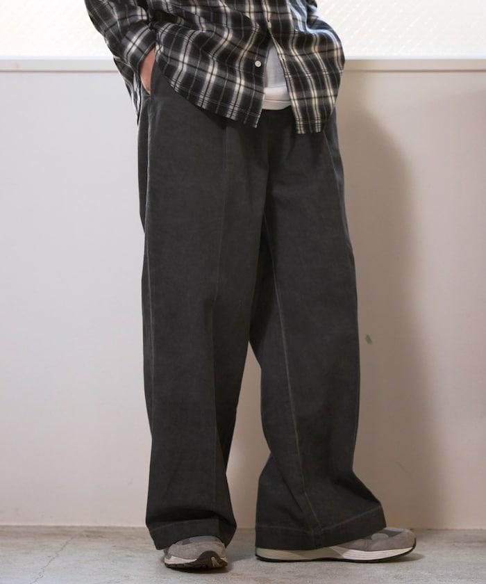 水洗做舊 棉質 打褶 闊腿褲
