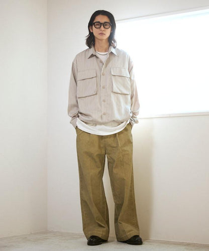 水洗做舊 棉質 打褶 闊腿褲