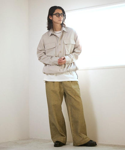 水洗做舊 棉質 打褶 闊腿褲