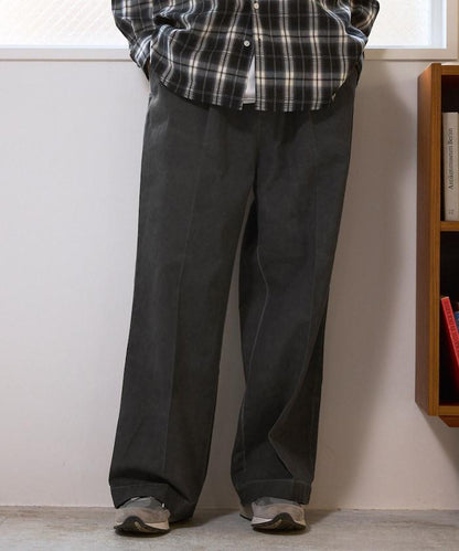 水洗做舊 棉質 打褶 闊腿褲