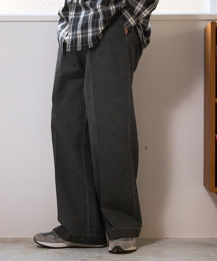 水洗做舊 棉質 打褶 闊腿褲