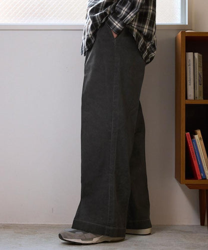 水洗做舊 棉質 打褶 闊腿褲