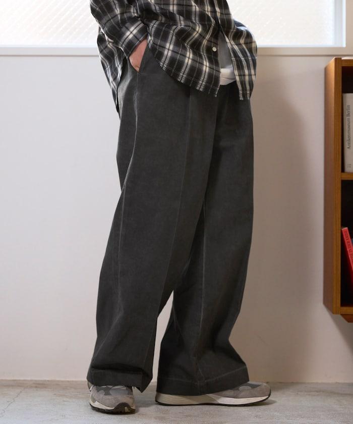 水洗做舊 棉質 打褶 闊腿褲