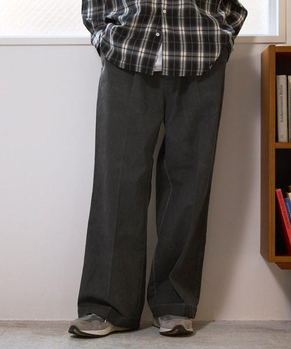 水洗做舊 棉質 打褶 闊腿褲