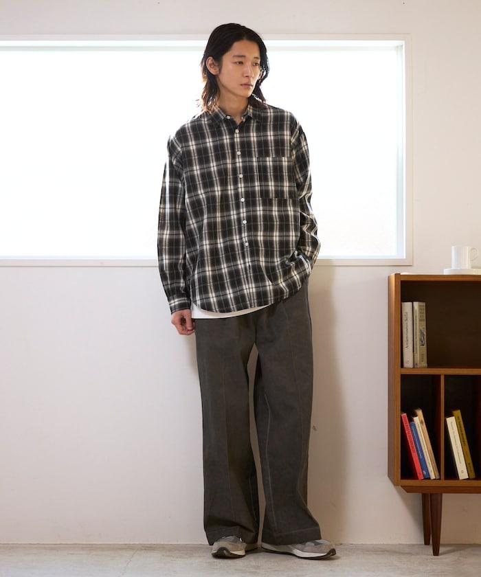 水洗做舊 棉質 打褶 闊腿褲