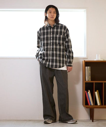 水洗做舊 棉質 打褶 闊腿褲