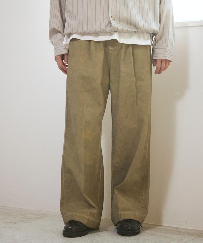 水洗做舊 棉質 打褶 闊腿褲