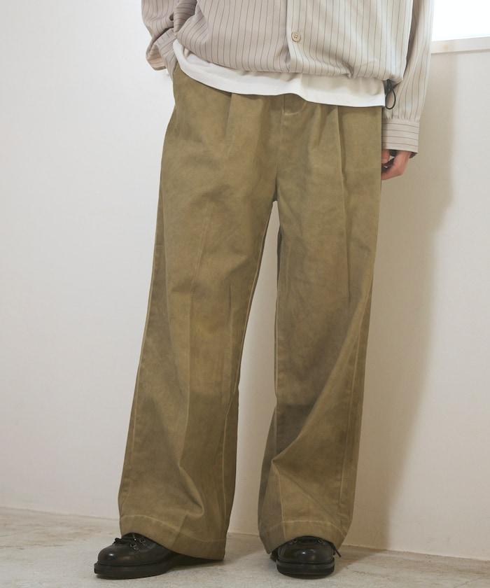 水洗做舊 棉質 打褶 闊腿褲