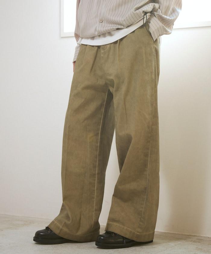 水洗做舊 棉質 打褶 闊腿褲