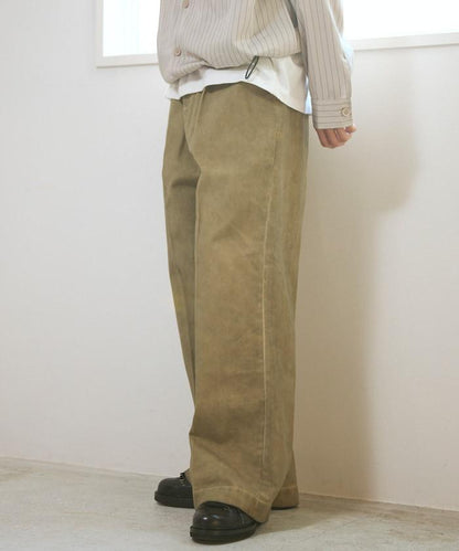 水洗做舊 棉質 打褶 闊腿褲