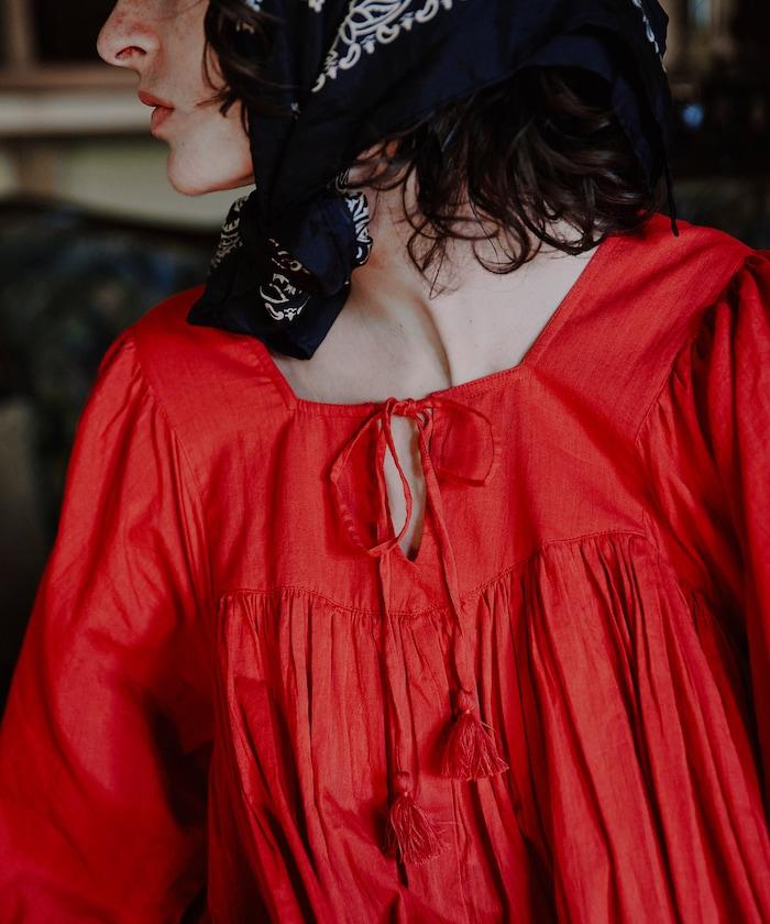 印度方領荷葉邊連衣裙