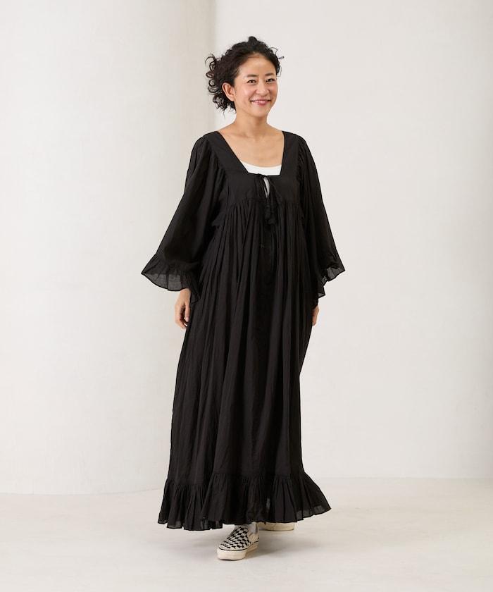 印度方領荷葉邊連衣裙