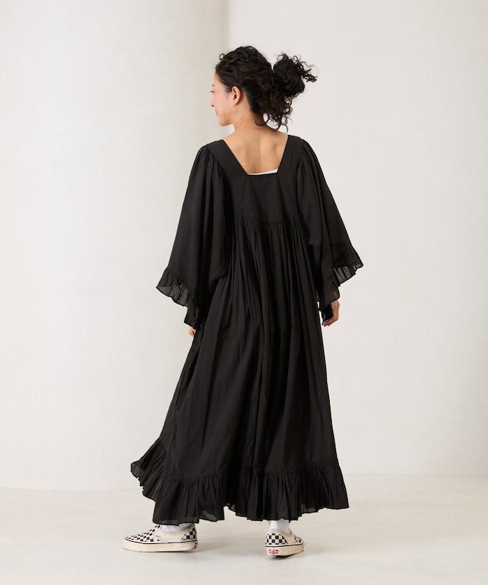 印度方領荷葉邊連衣裙