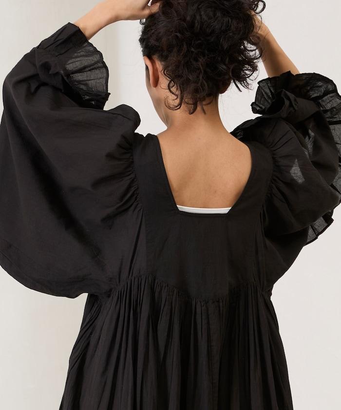 印度方領荷葉邊連衣裙