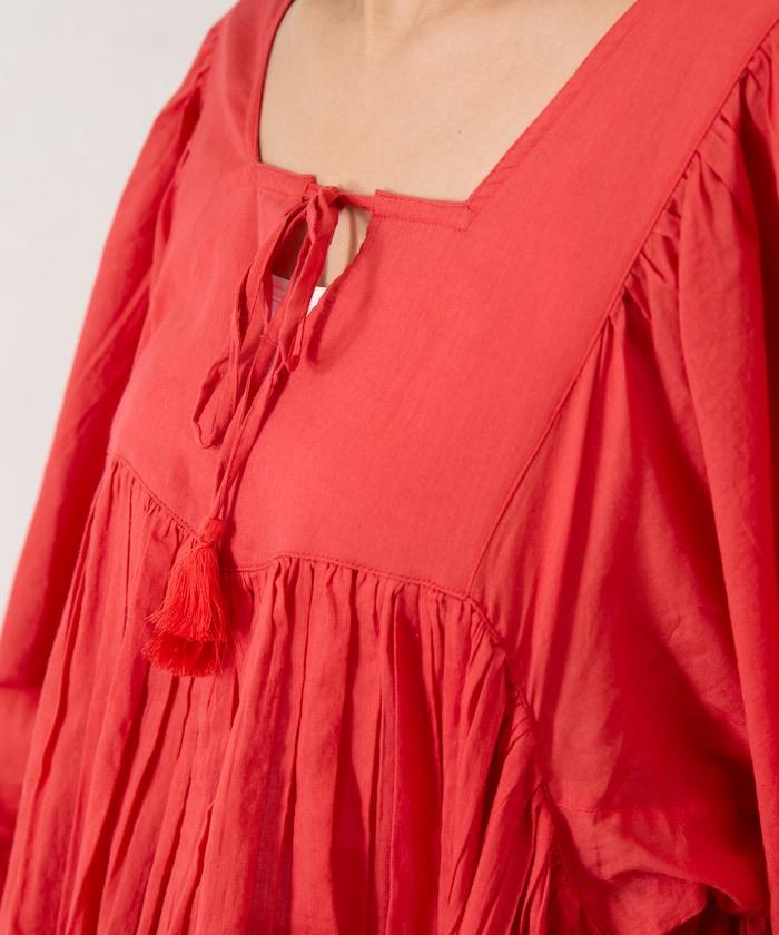 印度方領荷葉邊連衣裙