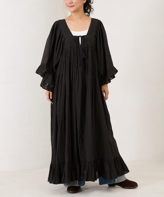 印度方領荷葉邊連衣裙