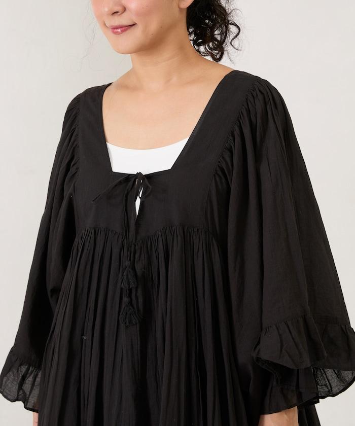 印度方領荷葉邊連衣裙