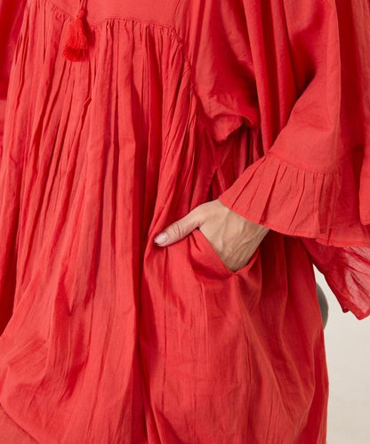 印度方領荷葉邊連衣裙