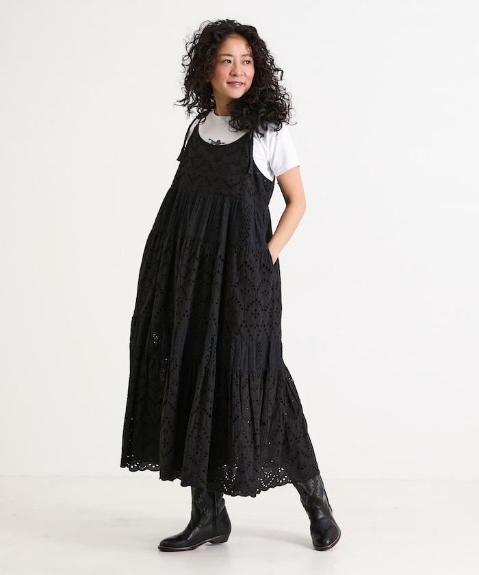 印度刺繡層疊肩部蝴蝶結吊帶連衣裙