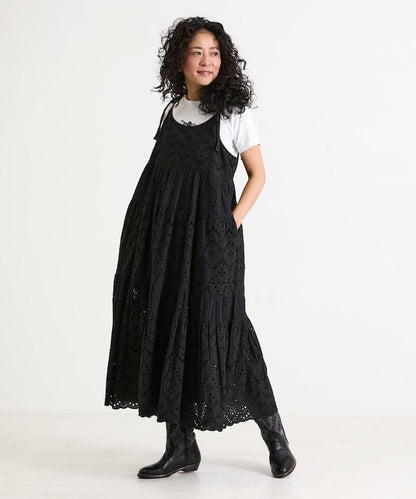 印度刺繡層疊肩部蝴蝶結吊帶連衣裙