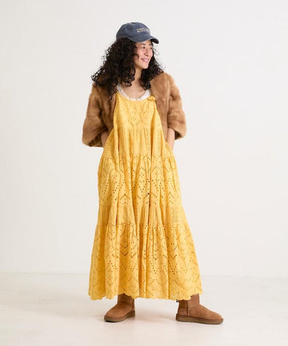 印度刺繡層疊肩部蝴蝶結吊帶連衣裙