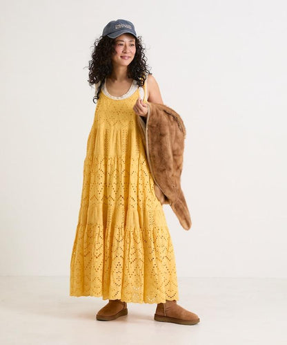 印度刺繡層疊肩部蝴蝶結吊帶連衣裙