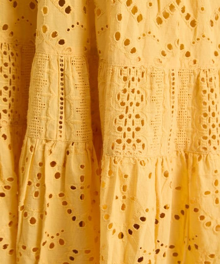 印度刺繡層疊肩部蝴蝶結吊帶連衣裙