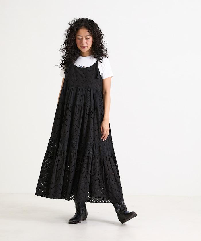 印度刺繡層疊肩部蝴蝶結吊帶連衣裙