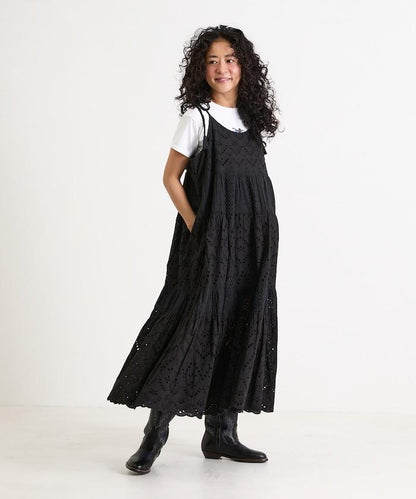 印度刺繡層疊肩部蝴蝶結吊帶連衣裙