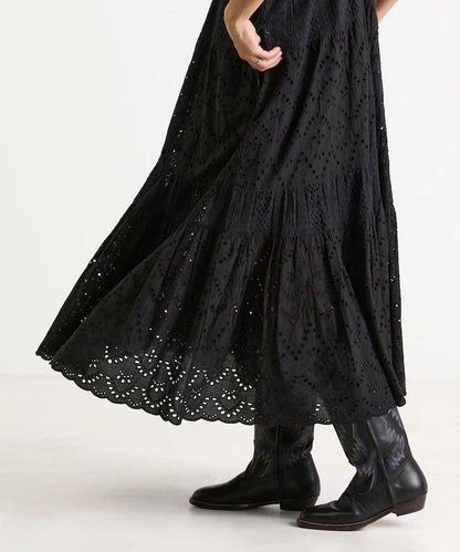 印度刺繡層疊肩部蝴蝶結吊帶連衣裙