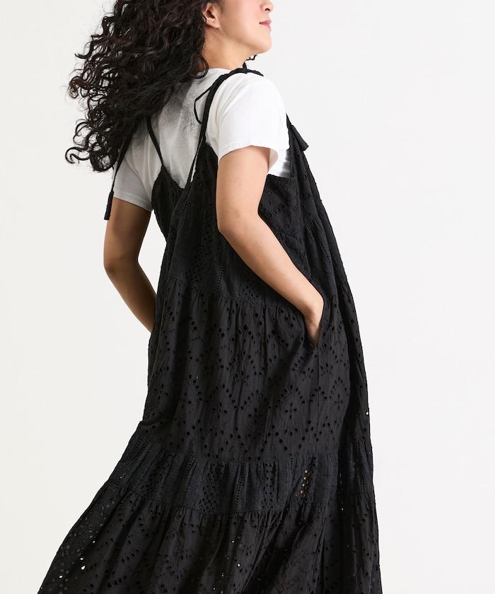 印度刺繡層疊肩部蝴蝶結吊帶連衣裙