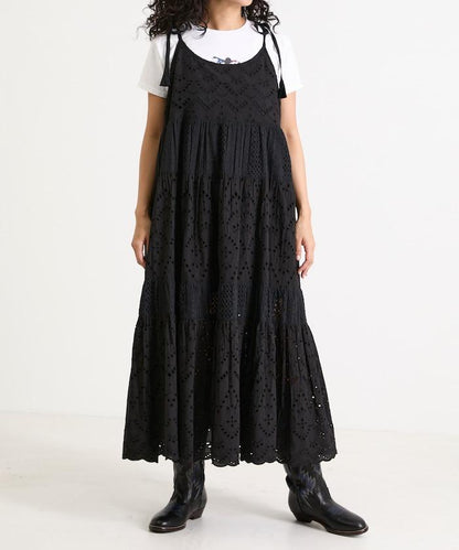 印度刺繡層疊肩部蝴蝶結吊帶連衣裙