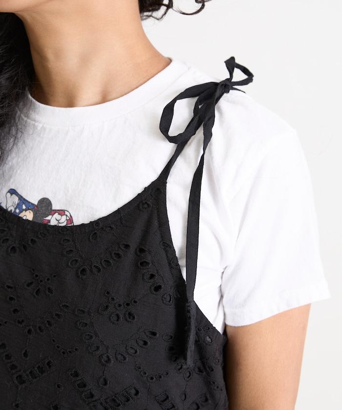 印度刺繡層疊肩部蝴蝶結吊帶連衣裙