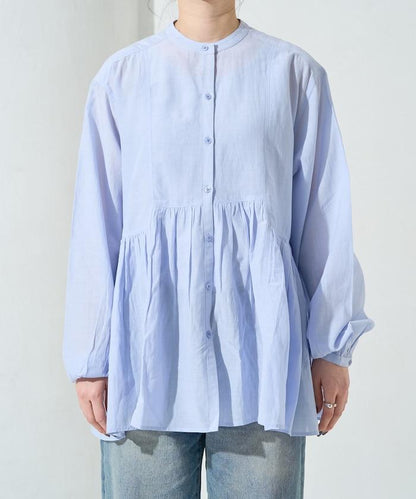 輕薄透紗 前排扣抽褶 襯衫