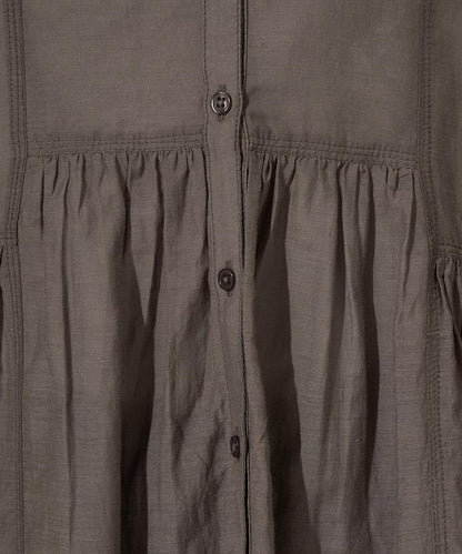 輕薄透紗 前排扣抽褶 襯衫