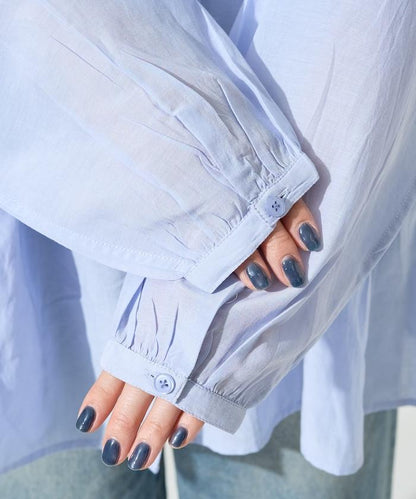 輕薄透紗 前排扣抽褶 襯衫