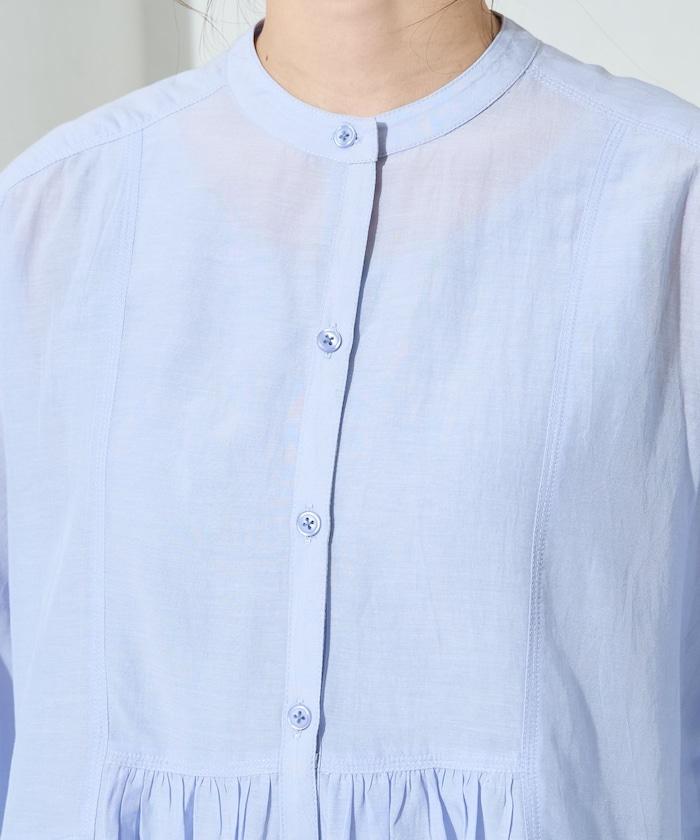 輕薄透紗 前排扣抽褶 襯衫