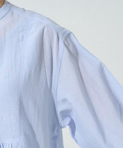 輕薄透紗 前排扣抽褶 襯衫