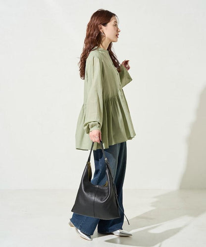 輕薄透紗 前排扣抽褶 襯衫